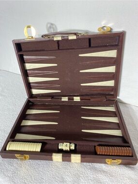 Vintage Faux Leather Briefcase Travel Backgammon Set Incomplete